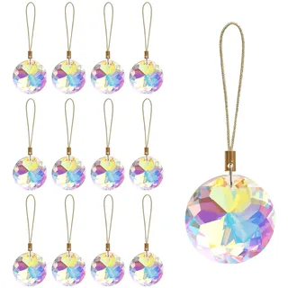 LUMITI 12 Stück Kristallglas-Weihnachtskugeln, 3,8 cm, Mini-Prisma, Blume, Weihnachtsbaumschmuck, hängende Dekoration für Hochzeit, Party, Heimdekoration (Crystal AB)