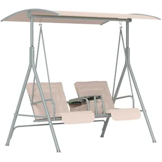 Outsunny Hollywoodschaukel mit Becherhalter , Beige , Metall , 112x158x175 cm , Gartenmöbel, Gartenschaukeln, Hollywoodschaukeln