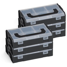 Bosch Sortimo L BOXX Mini | 6er Set in schwarz mit transparentem Deckel | Sortimentskasten Schrauben und Dübel | Erstklassige Sortierboxen für Kleinteile