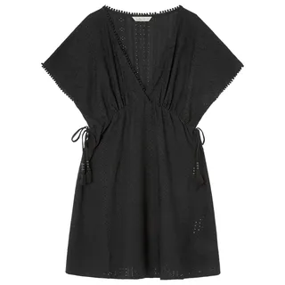 SPRINGFIELD Damen Vestidomidiconminibolitasdealgodónalrededordelcuelloytirantesfinosfruncidosenlacintura Kleid kurzes Tunika Schweizer Stickerei, Standardschwarz 001 A, XS