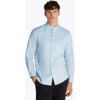 Langarmhemd TOMMY HILFIGER "LINEN BLEND MAO COLLAR SHIRT", Herren, Gr. L, N-Gr, blau (breezy blau), Web, Obermaterial: 52% Baumwolle, 48% Leinen, Manschette, Hemden Langarmhemd