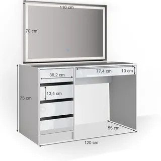 Vicco Schminktisch Sherry mit LED Beleuchtung