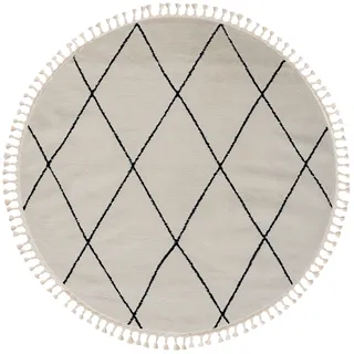 Myflair Möbel & Accessoires Hochflor-Teppich »Moroccan Diamond«, rund, 24 mm Höhe, modern, marokkanisches Design, Rauten Muster, weich, mit Fransen, schwarz-weiß