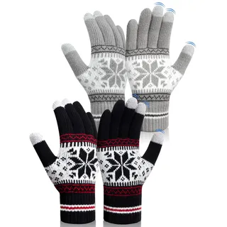 Kiiwah 2pcs Winterhandschuhe Herren Damen, Touchscreen Handschuhe Strick Fingerhandschuhe Thermohandschuhe Sport Handschuhe für Skifahren Radfa