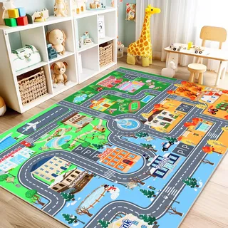 Kinder Autoteppich für Spielzimmer 160 x 230 cm, Waschbare Spielmatte