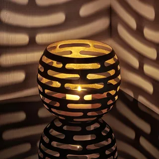 LOCALIS Windlicht Metall schwarz goldfarben - 25x25x23,5 cm - ideale Deko Wohnzimmer - Tischdekoration - Moderne Bad-, Büro- und Flur-Deko - Kerzenhalter