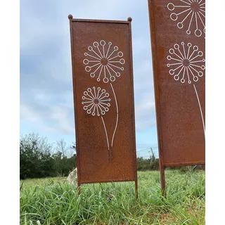 Edelrost Sichtschutz Blumen Motiv 116 cm x 33 cm Paravent zum Stecken Gartenschild Schild Gartenstecker Edelrost Gartendeko Wetterfest Rost Metall