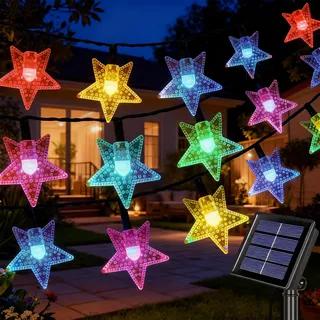 Fohil Solar Lichterkette Außen, 12M 100LED Sterne Lichterkette Aussen IP65 Wasserdicht Solar Weihnachtsbeleuchtung Außen 8 Modi Weihnachtsdeko Aussen für Garten Weihnachtsbaum Party Hochzeit