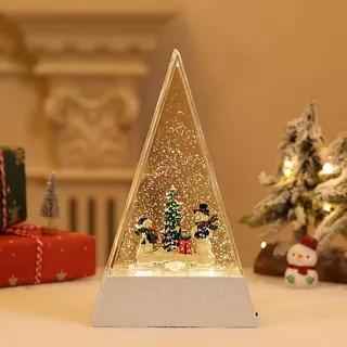 Lewondr LED Schneekugel Weihnachten mit Musik & Licht & Timer, Dreieck Elektrische Schneekugel Weihnachten mit 8 Weihnachtsliedern, Batteriebetrieben/USB-betrieben Weihnachtsmann Weihnachtslicht