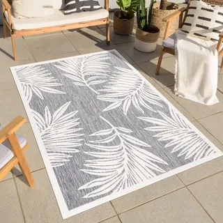 Carpet City Outdoor-Teppich Wetterfest Balkon Terrassen - Grau in 200x200 cm Quadratisch - Deko Teppiche Außen Wasserfest - Balkondekoration Florale-Optik Wohnzimmerteppiche