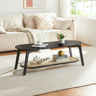 Couchtisch ‘Taivalkoski’ Bambus 120 x 43 x 40 cm Schwarz / Rattanoptik - Schwarz