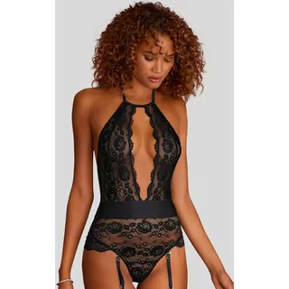 JETTE Stringbody, aus transparenter Spitze mit Neckholder, sexy Dessous, Reizwäsche, schwarz