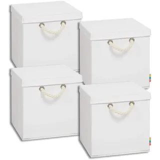 Storanda | 4er Set Aufbewahrungsbox mit Deckel | Kordel Griffband | Stabile & Faltbare Boxen | Regalboxen für Würfelregal Kallax | Ideal für Zuhause & Kinderzimmer | 31x31x30 cm | Weiß