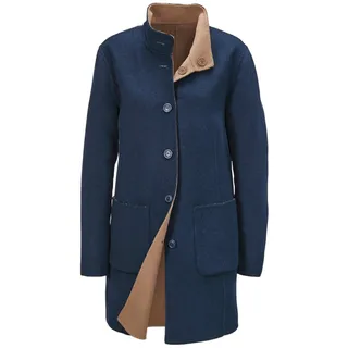 Langmantel GOLDNER "Kurzgröße Eleganter Wollmantel mit Stehkragen", Damen, Gr. 24, blau (dunkelblau, camel, melange), Obermaterial: 50% Polyester PES. 50% Wolle WO., Sonstiges, Mäntel Langmantel, Ohne