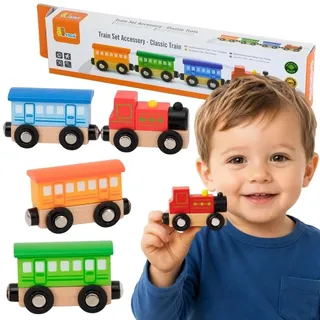 Viga hölzerne magnetische Eisenbahnwaggons Chuck Train Lokomotive 3+