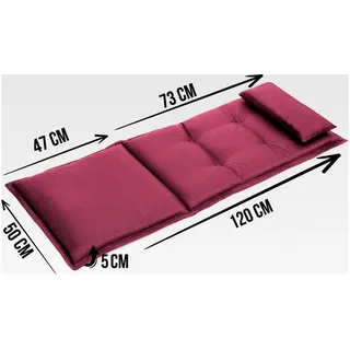 4er-Set Stuhlauflagen für Hochlehner mit Kissen - Sitzpolster für Gartenstühle, geeignet für Innen- und Außenbereich, aus pflegeleichtem und wasserdichtem Material 120x50 cm, Farbe Brombeere