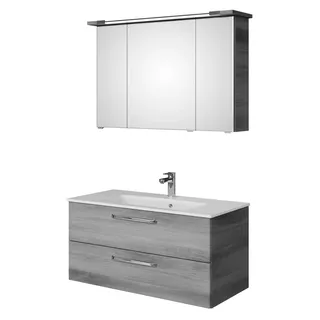 Saphir Badmöbel-Set »Trentino 2-tlg Mineralmarmor-Waschtisch, Spiegelschrank mit LED-Profil«, (3 St.), Badmöbel-Set 107cm breit, inkl. Türdämpfer, 3 Türen, 2 Auszügen, grau