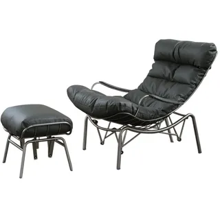 KAWOLA Relaxsessel Leder 77 x 88 x 103 cm Grau mit Hocker