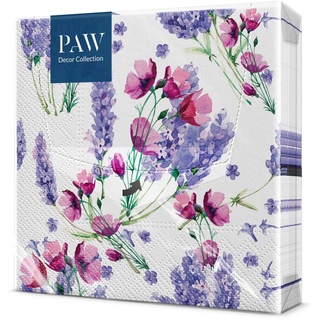 PAW - Servietten 3-lagig (33 x 33 cm) I 20 Stück I Perfekt für Geburtstage, Partys, Hochzeiten, Kommunion und Feiern I Papierservietten Bunt - Lavendel, Blumen I Farbe: Fragrant Lavender