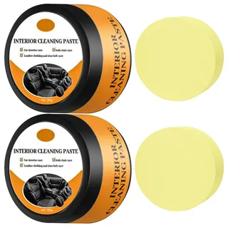 Vkwcck Auto Innenraum Reinigungscreme 160g x 2, Interior Cleaning Paste Multifunktionale Pflegepaste für Leder & Kunstleder, Car Care Reparaturcreme für Sitze, Armaturenbrett, mit 2 Schwämme