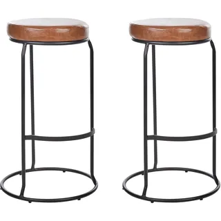 Beliani Barhocker 2er Set  ohne Lehne gepolstert Braun/Schwarz
