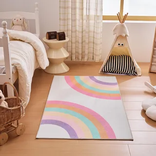 Sonive Rosa Regenbogen Teppich Kinderteppich Junge Mädchen rutschfeste Krabbelmatte für Wohnzimmer, Schlafzimmer, Kinderzimmer 80x150cm