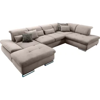 Wohnlandschaft "SO 4100 komfortable Federkernunterfederung, inkl. Kopfteilverstellung", grau (steelgrau 38), B:365cm H:80cm T:225cm, SET ONE BY MUSTERRING, Sofas, Wohnlandschaft, wahlweise Bettfunktion und Sitztiefenverstellung, U-Form
