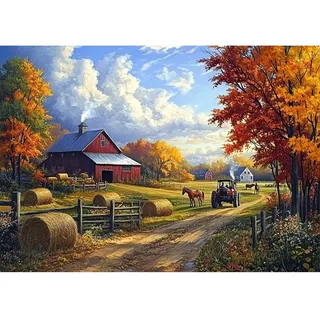 BOWETILE 5D Diamond Painting Bilder Landschaft, Berg-Ranch Diamond Painting Set für Erwachsene und Kinder, Komplettes DIY Pferd Diamond Art Malen Stickset für Kreuzstichbilder, Wohnkultur 40x30 cm
