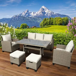 Polyrattan Garten Sitzgruppe DELIGHT-7 braun/beige - Braun