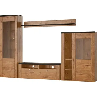 Feldmann-Wohnen Wohnwand Larona Eiche Lefkas dunkel 305 / 37 / 205cm 4-teilig , Braun , Holz , 10 Fächer , Rechteckig , 305x205x37 cm , Wohnzimmer, Wohnwände