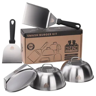 Smash Burger Set – Burger Smasher Set inkl. Hamburgerpresse, Burgerglocke mit Sichtfenster, Grillspachtel Edelstahl 304, Smashed Burger Presse, Smashburger Set, EU-lebensmittelecht, 10 Jahre Garantie
