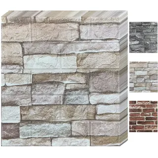 Bibykivn 3D Wandpaneele Selbstklebend,10 Stück Steinoptik Tapete 35 x 38cm,Wasserdicht Wandtapete,Brick Pattern Wallpaper Wandaufkleber,für Wohnzimmer,Schlafzimmer,Küche,Badezimmer (Felsenfarbe)