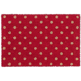 Relaxdays Fußmatte Kokos, rote Matte mit Punkten, 40x60, Türvorleger für drinnen & draußen, rutschfest, wetterfest, bunt
