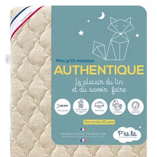 P'tit Lit – Kindermatratze – 60 x 120 cm – Leinen pflanzlichem Ursprungs: natürlich klimaregulierend – ohne chemische Behandlung – abnehmbarer Bezug – Öko-Tex
