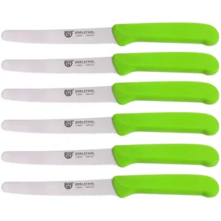 GRÄWE Tafelmesser 6 Stück, Messerset zum Schneiden, 6er Pack Brötchenmesser, Frühstücksmesser mit einseitigem Wellenschliff, Brotmesser, scharfe Messer für Brotzeit, 21 cm - Grün