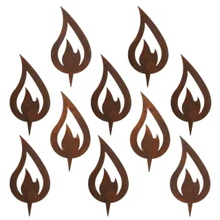 Gartenstecker Weihnachten Flamme Edelrost Weihnachtsdeko outdoor 10 Stück | Roststecker Metall Weihnachtsdeko Aussen Rost Blumenstecker Kerze Advent zum Stecken Gartendeko Weihnachten für Garten Balkon