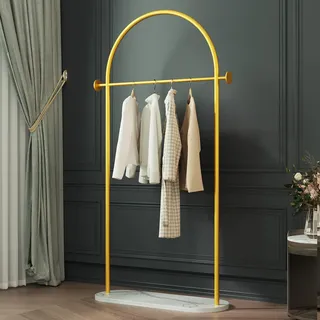 BUZUEY Kleiderständer mit Marmorsockel – Moderner freistehender Garderobenständer im Bogen-Design, stabiler Metallrahmen, minimalistisch & elegant für Schlafzimmer, Flur oder Boutique (Gold)