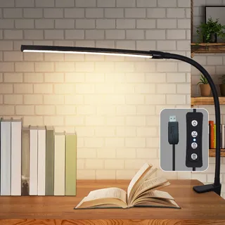 ZMH Schreibtischlampe LED Tischleuchte Dimmbar Klemmbar Tischlampe Schwarz Arbeitsleuchte Schreibtisch 5W Schreibtischleuchte Bürolampe Tageslichtlampe Büro Klemmleuchte mit Ladefunktion - Schwarz