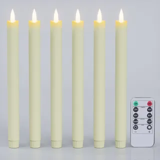 Eldnacele LED Stabkerzen mit Fernbedienung, Timer und Dimmer, 24,5 cm batteriebetriebene flammenlose Kerzen aus Kunststoff, 6er Set elfenbeinfarbene flackernde Kerzen für Weihnachten, Hochzeiten