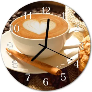 Glasuhr Wanduhr Küchenuhr Echt-Glas 30fi cm Kaffee Herz braun - Braun