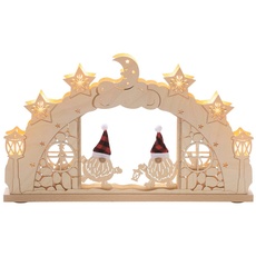 Bild LED Schwibbogen »Wichtel Grete, mit Stupsnase und Zipfelmütze«, Weihnachtsdeko aus Holz, mit Mond & Sterne, 7-flammig, Höhe ca. 32 cm beige