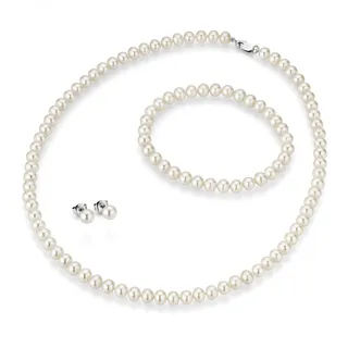 FIRETTI »Multipack Schmuck Geschenk Silber 925 Halskette Armband Ohrstecker« (Set, 4 tlg.) Made in Germany - mit Süßwasserzuchtperlen,