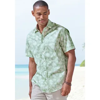 Hawaiihemd BEACHTIME "Regular fit", Herren, Gr. L (41/42), N-Gr, grün (hellgrün, bedruckt), Web, Obermaterial: 100% Baumwolle, gemustert, regular fit, ohne Ausschnitt, abgesteppte Kante, Hemden Hawaiihemd, Kurzarm, Freizeithemd mit Palmenprint, reine Baumwolle
