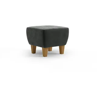 Cavadore Hocker Vida / Polsterhocker mit massiven Holzfüßen in Eiche / 52 x 46 x 52 / Mikrofaser, Grauoliv