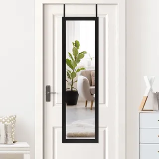 Americanflat 38x130 cm Türspiegel zum Einhängen - Ganzkörperspiegel mit MDF-Rahmen und Metallbügel zum Aufhängen Badezimmer, Schlafzimmer - Großer Spiegel - Schwarz