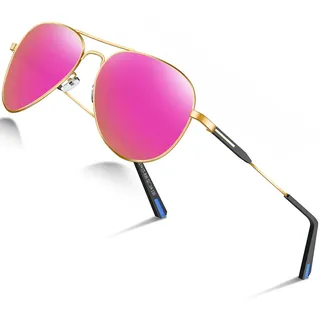 DADA-PRO Sonnenbrille Herren Polarisiert Pilotenbrille Damen Metallrahmen Retro Fliegerbrille UV400 Schutz Polarized Sunglasses Men Women (Rosa)