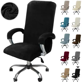 Alishomtll Samt Bürostuhl Bezug mit Armlehne Stretch Stuhlhussen Gaming Stuhl Bezug Abnehmbare Sessel Überzug Elastische Stuhlbezüge für Bürostuhl Computer Stuhl Drehstuhl (Schwarz, Large)