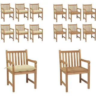 vidaXL Gartenstühle 6 Stk. mit Cremeweißen Kissen Massivholz Teak - Gartenstuhl - Gartenstühle - Gartensessel - Holzstuhl - Weiß