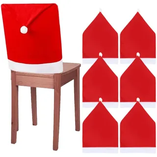 Octonyluck Weihnachtsstuhlbezüge Stuhlhussen Weihnachten, 6er Set Weihnachtsdeko Stuhl Bezüge, Weihnachten Stuhlhussen, Nikolausmütze Stuhlabdeckung für Weihnachtstisch Dekoration