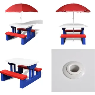 vidaXL Kinder Picknicktisch mit Bänken Sonnenschirm Mehrfarbig - Kindertisch - Kindertische - Kindersitzgruppe - Kindersitzgruppen